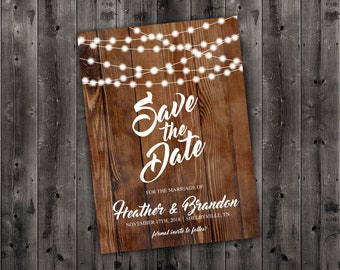 Country Save the Date - Wedding Save The Date, Affordable, Cheap, Wedding Invitations, Lights, Calendar, Wood, Rustic, Digital Download