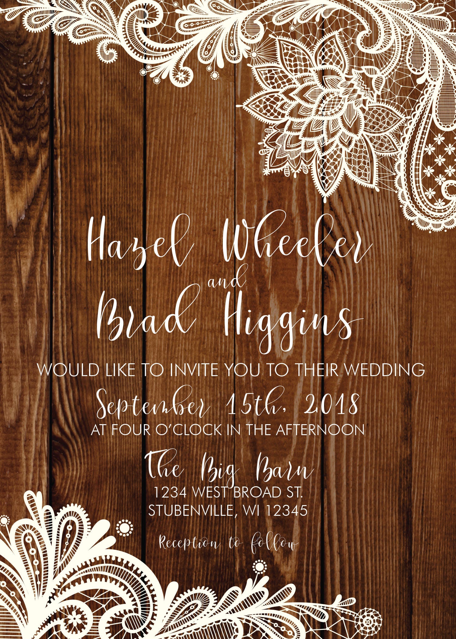 Country Wedding Invitations Set Printed Rustic Wedding Invitation