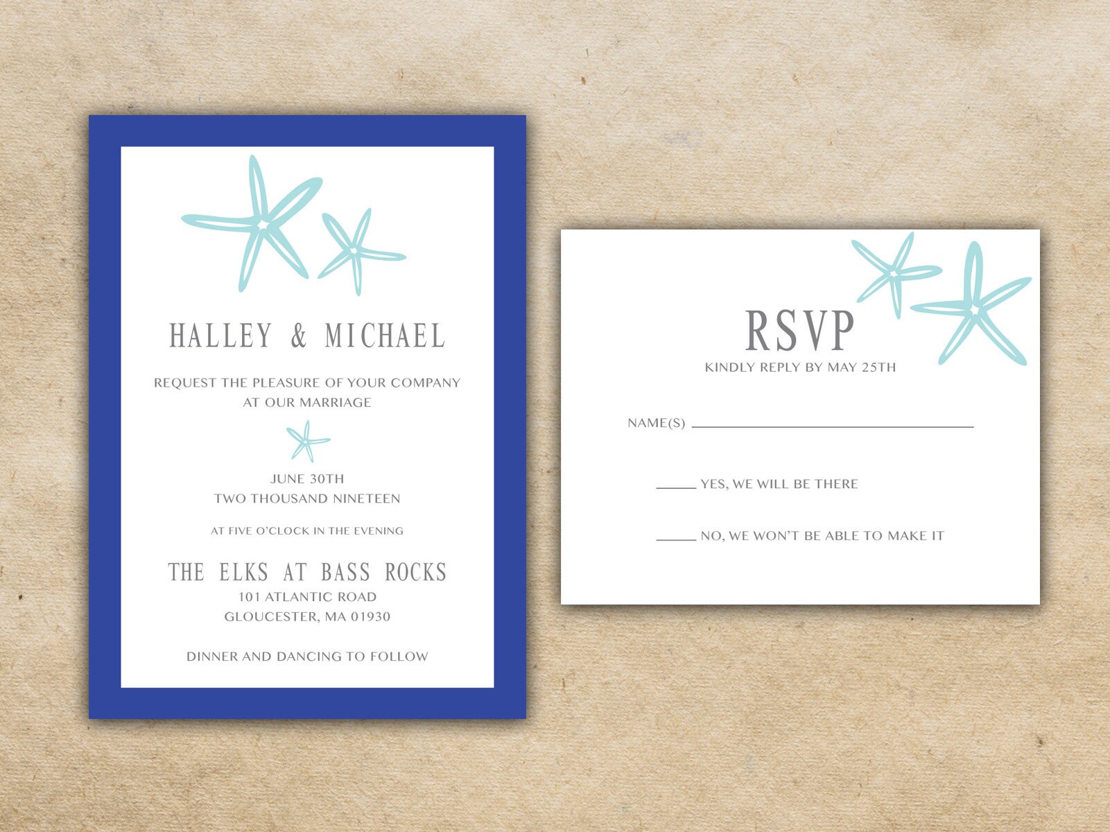 Starfish Wedding Invitations Set Printed Beach Wedding Invitations