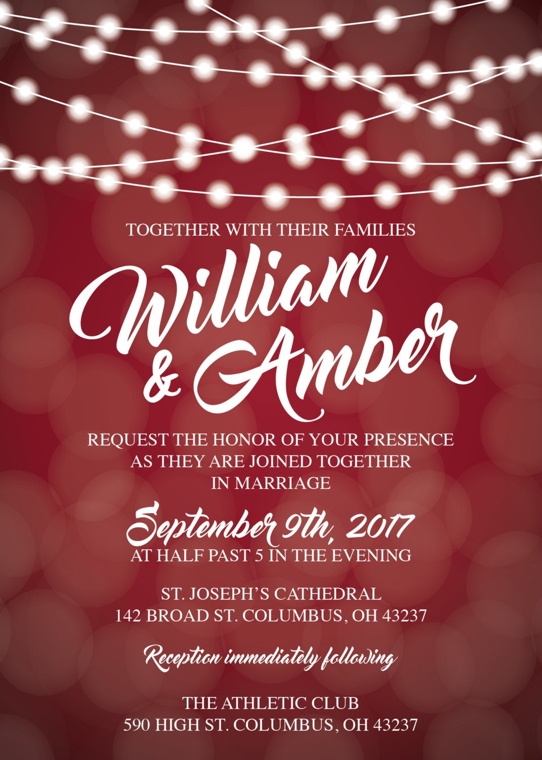 Red And White Lights Wedding Invitations Set Printed Cheap Wedding