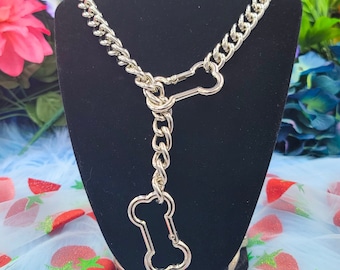 Silver - Bone Ring Slip Chain / Fidget Choker/Collar