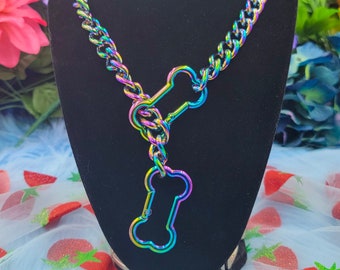 Rainbow Metal - Bone Ring Slip Chain / Fidget Choker/Collar