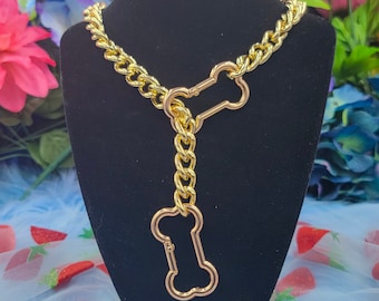 Gold - Bone Ring Slip Chain/ Fidget Choker/Collar