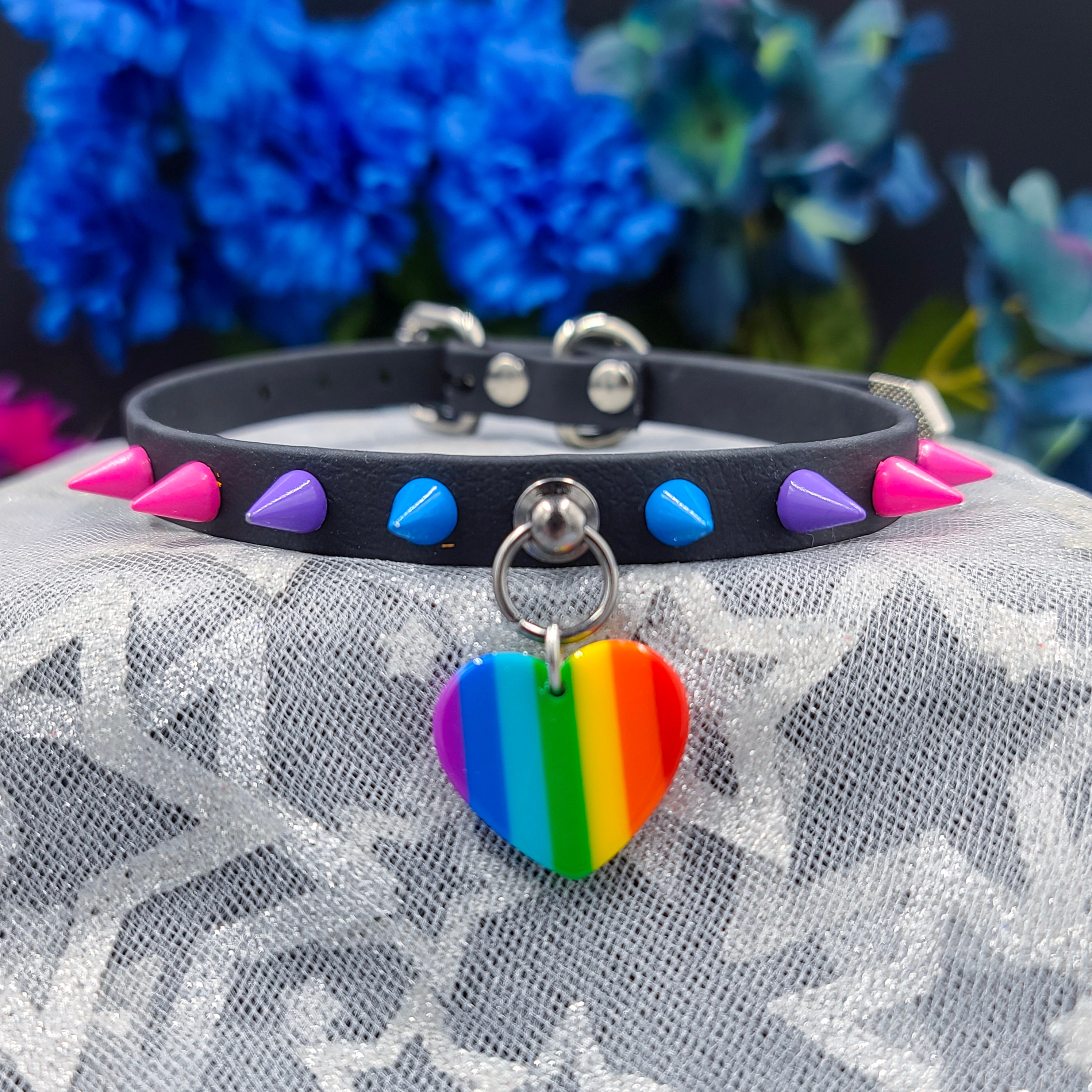 Spiked Pride Bisexual // Vegan Faux Leather Buckling Collar choker // petplay kittenplay ddlg bdsm