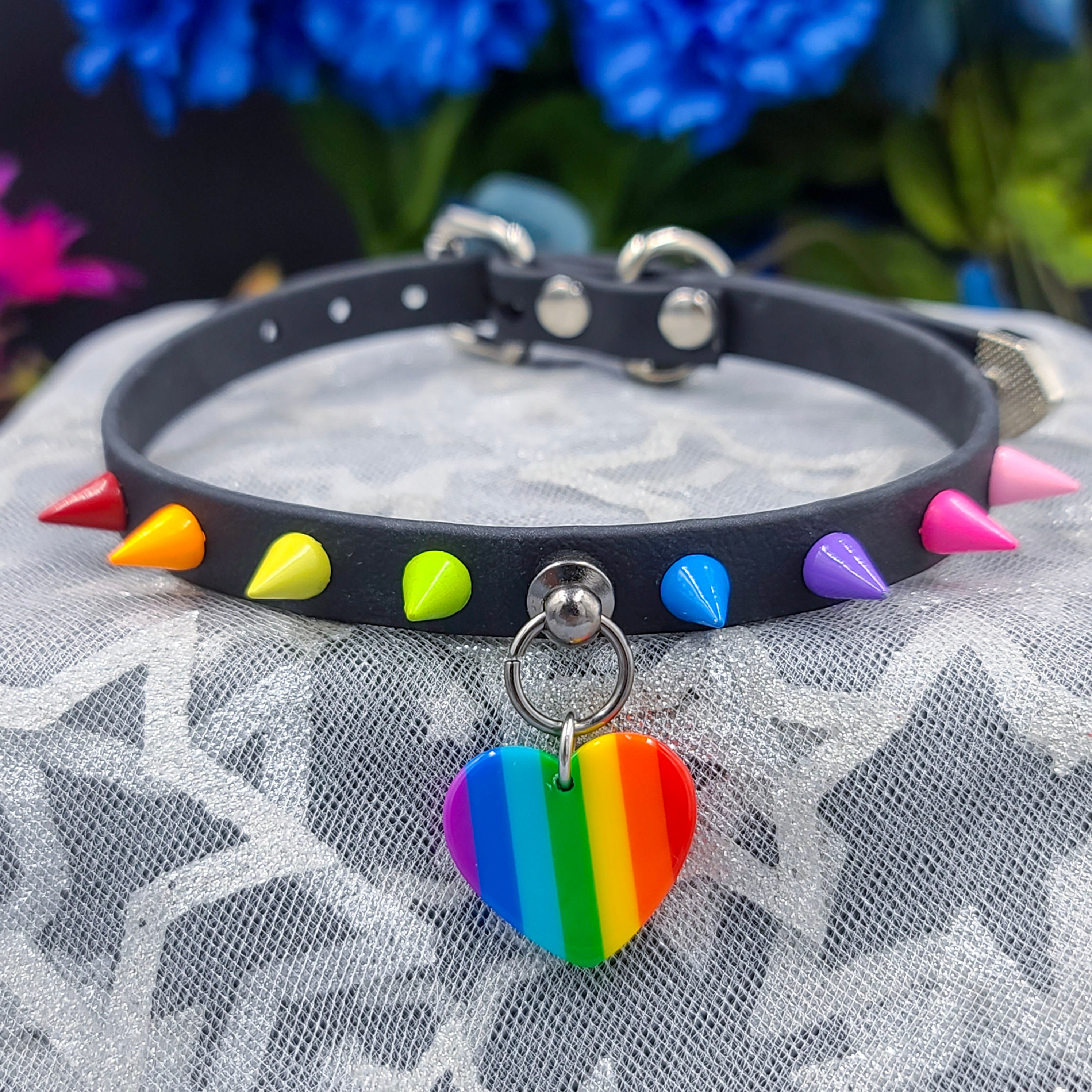 Spiked Pride // Vegan Faux Leather Buckling Collar choker // petplay kittenplay ddlg bdsm