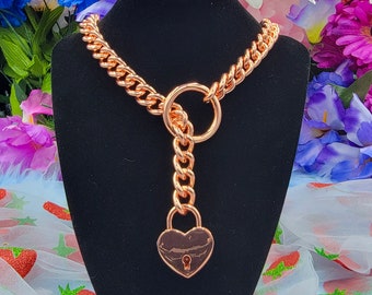 Rose Gold - Heart Locked O-Ring Slip Chain / Fidget Choker/Collar