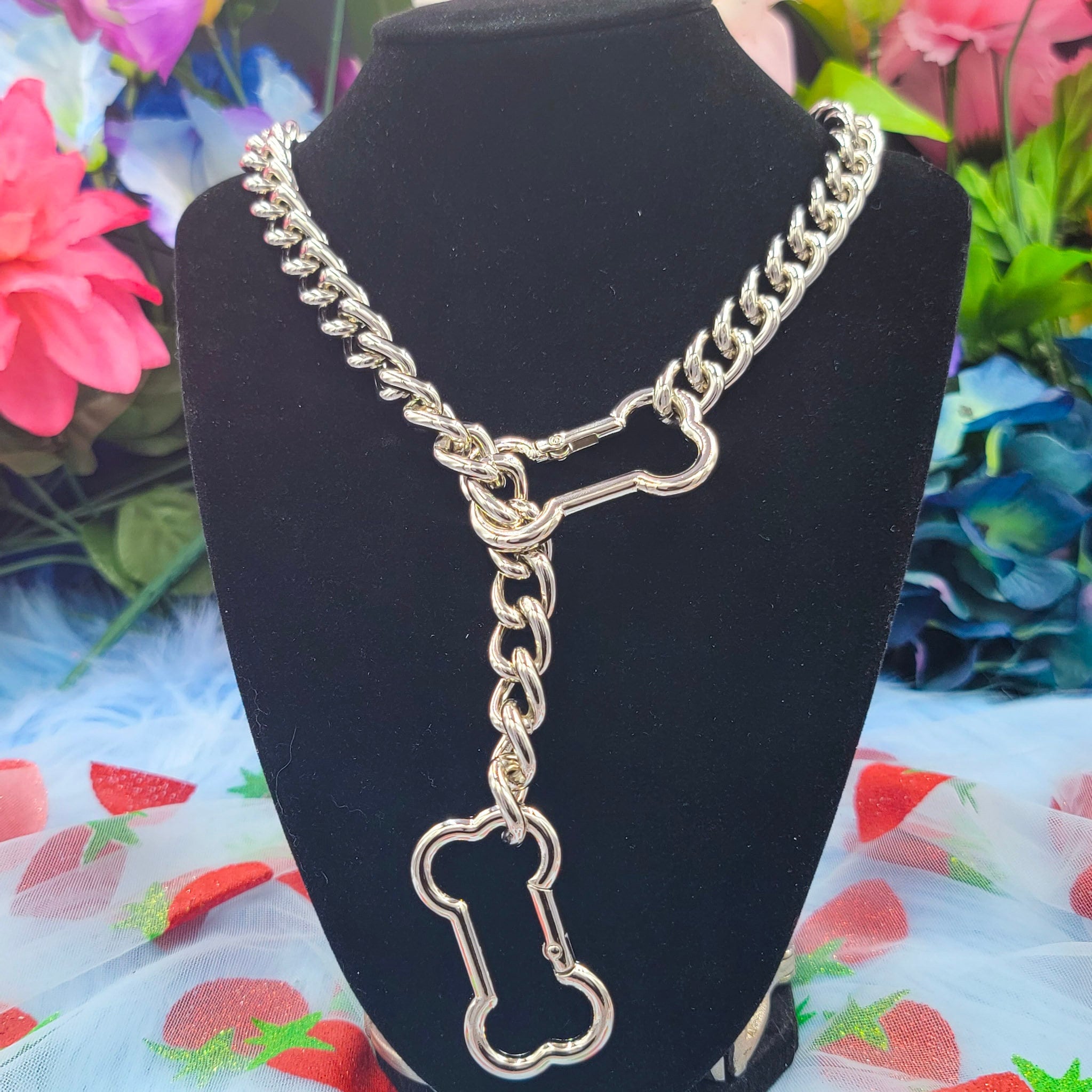 Rhinestone Woof Dog Bone Jewelry Silver Bone Ring Slip Chain