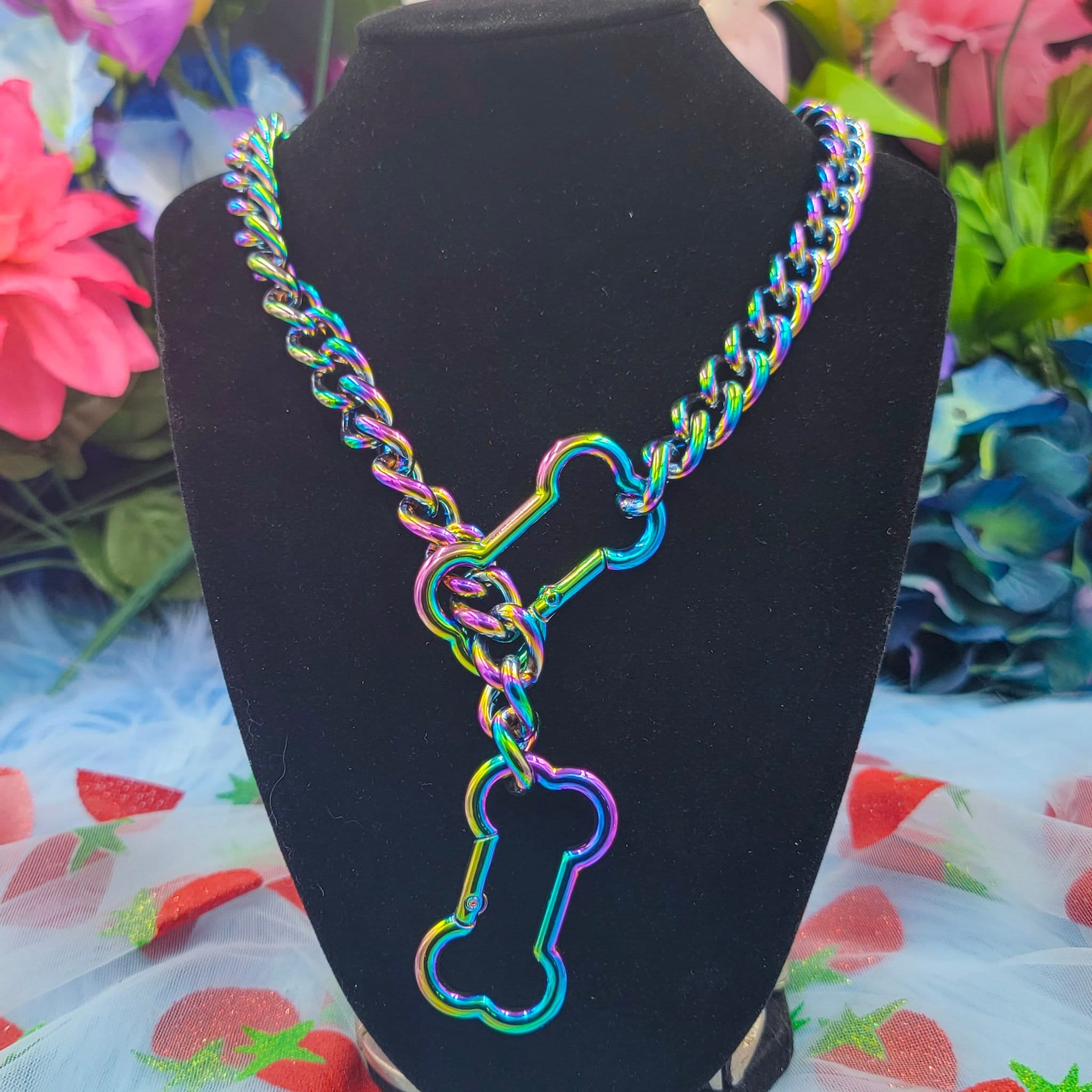 Rainbow Metal - Bone Ring Slip Chain / Fidget Choker/Collar