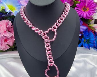 Metallic Pink Heart Ring Slip Chain O-Ring Slip Chain / Fidget Choker/Collar