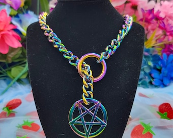 Rainbow Metal - Pentacle O-Ring Slip Chain / Fidget Choker/Collar