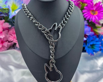 Gunmetal - Bunny Rabbit Ring Slip Chain / Fidget Choker/Collar