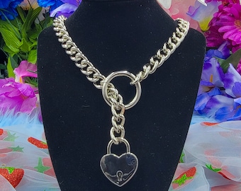 Silver - Heart Locked O-Ring Slip Chain / Fidget Choker/Collar