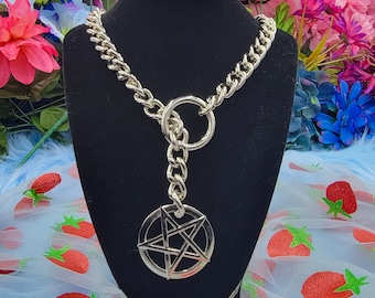 Silver - Pentacle O-Ring Slip Chain / Fidget Choker/Collar