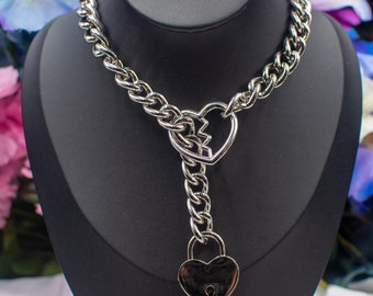Fractured Love Heart Locked Ring Slip Chain / Fidget Choker/Collar