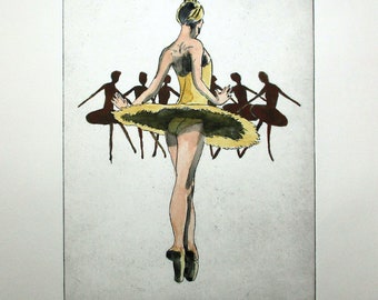 Ballet - a wonderful large etching w/ watercolor by David Moskow.