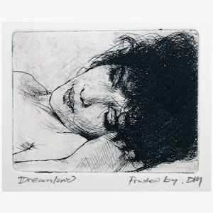 Dreamland - a beautiful etching by my father, Walter Moskow - Presentation choices: Unmatted or matted, you choose...