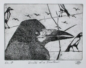 Birds of a Feather - a fantastic etching by David Moskow - Presentation choices: Unmatted or matted, you choose...