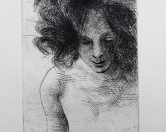 Angel Dust - a beautiful etching by my father, Walter Moskow. Presentation choices: Unmatted or matted, you choose...