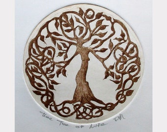 Tree of Life - an essential etching by David Moskow, Presentation choices: Unmatted or Matted, you choose...