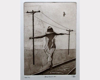 Balance - lovely etching of grace and poise, by me, David Moskow.  Presentation choices: Unmatted or matted, you choose...