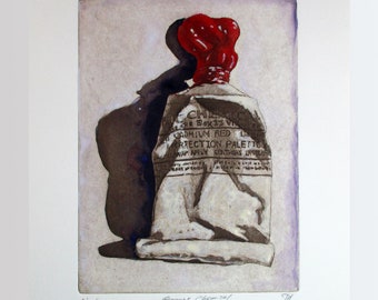 Graphic Chemical - a large colorful etching w/ watercolor, by David Moskow.