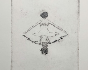 A Little Serenity - Etching: Woman in Water, Archival Print by David Moskow