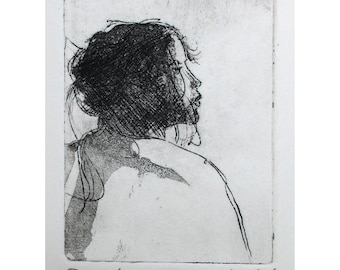 Pamela - etching -  lovely print by my father, Walter Moskow. Presentation choices: Unmatted or matted, you choose...