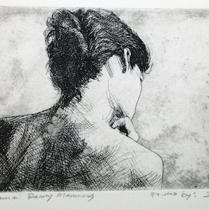 Some Rainy Morning - A beautiful etching by my father, Walter Moskow - Presentation choices: Unmatted or matted, you choose...