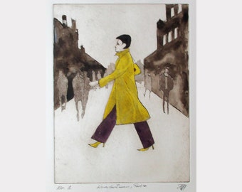 Den Traum leben, Teil 2 - eine fantasievolle Radierung mit Aquarell von mir, David Moskow.