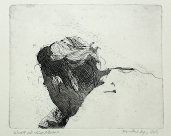 West of the Moon - a wonderful etching by my father, Walter Moskow - Presentation choices: Unmatted or matted, you choose...