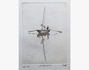 Stillness - one of my best selling etchings - Presentation choices: Unmatted, or matted, you choose...