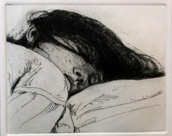 Sleep - a gorgeous matted etching by my father, Walter Moskow. One of his best selling prints.