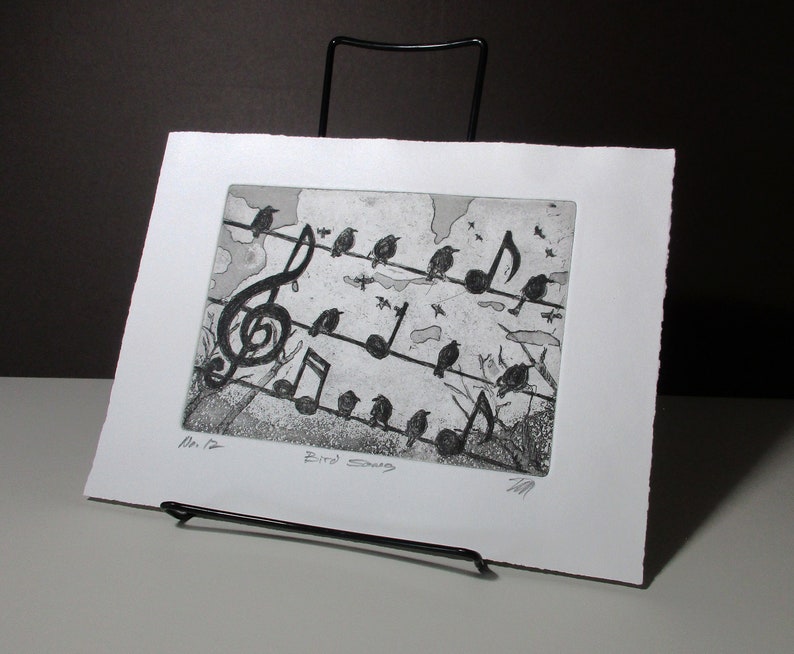 Bird Song a delightful etching by David Moskow Presentation choices: Unmatted or matted, you choose... Unmatted