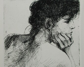 Partin Time - a lovely etching by my father, Walter Moskow. Presentation choices: Unmatted or matted, you choose...