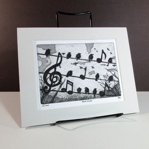 Bird Song a delightful etching by David Moskow Presentation choices: Unmatted or matted, you choose... Matted