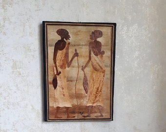 Vintage African Reed Collage, Folk Art Wall Decor