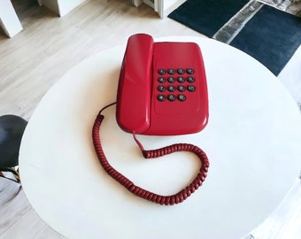 Vintage home phone, retro red push button telephone, retro home decor