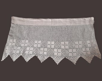 Vintage crochet valance short white crochet curtain  H 17" W 33" scandinavian handmade curtain