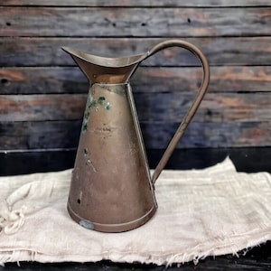 Old brass pitcher farmhouse decor kitchen decor primitive metal pitcher 6&quot;