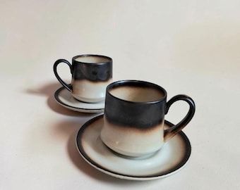 Vintage Italian Espresso Cup Set of 2 Mancioli Porcellana, Rustic Brown Ombre Coffee Cups, Kitchen Decor