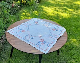 Vintage table cover cross stitch tablecloth mid century table decor