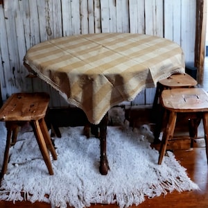 Rustic checkered table cloth white/beige table cover 40&quot;×40&quot;