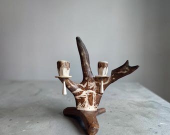 Vintage Sámi Antler Candle Holder, Scandinavian Reindeer Antler Decor, Nordic Rustic Cabin decor