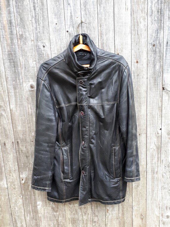 Vintage Black Leather Trapper Jacket, Mens Size 50 - Etsy