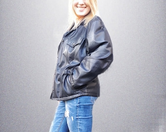 Vintage Janbell women leather jacket 90s biker jacket