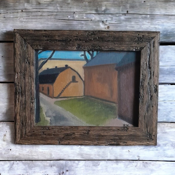 Minimalist painting, vintage swedish art, rustic rural art