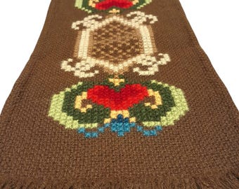 Vintage Scandinavian Embroidered Wool Table Runner, Ethnic Design