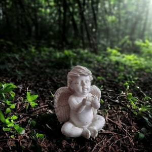 Vintage white angel figurine, sitting cherub 13 cm