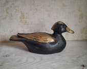 Vintage decorative duck black gold wood duck decoy 11 quot