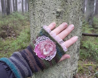 Boho arm warmers fairy floral arm warmers with flowers and lace